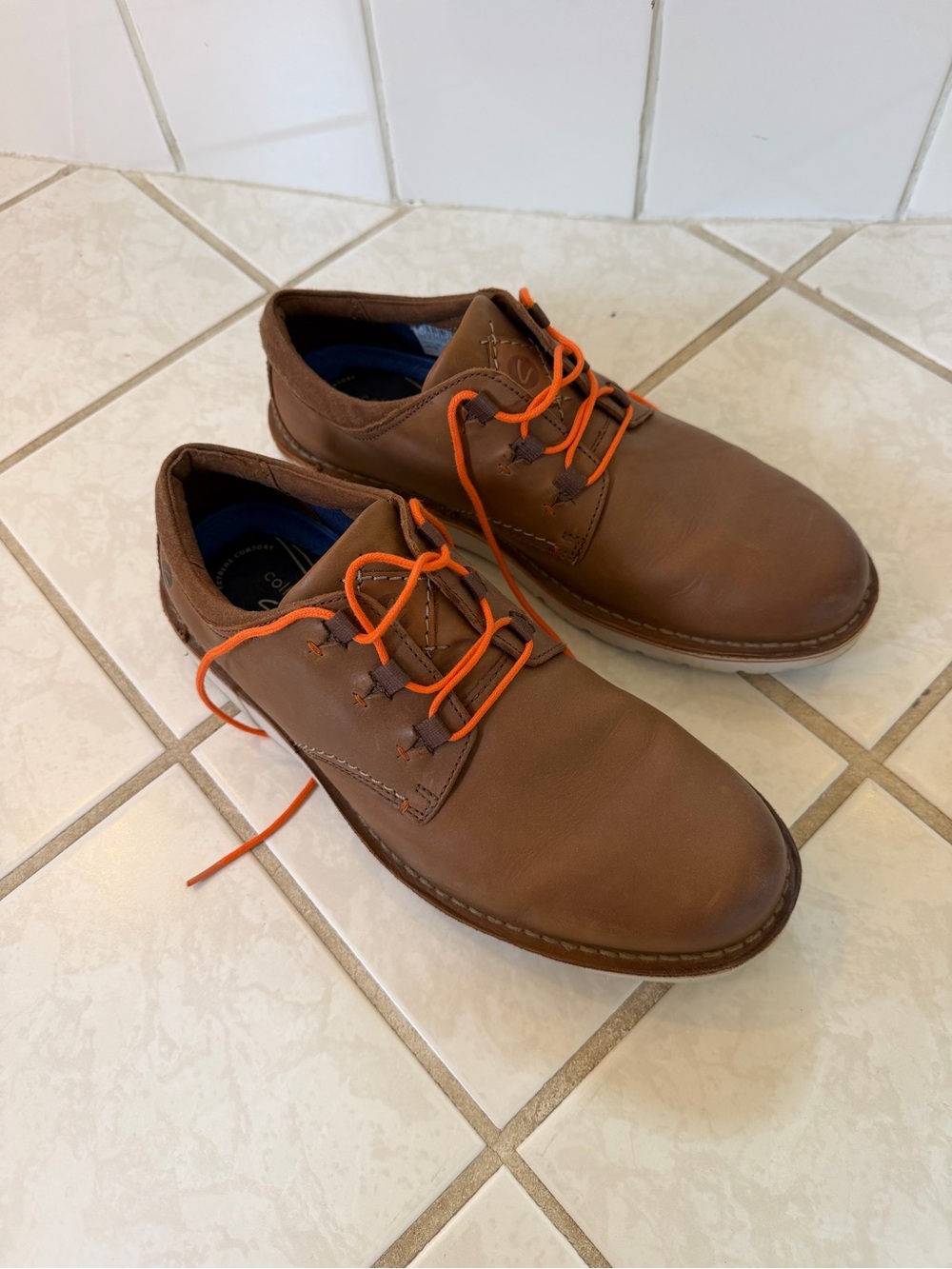 Clarks Brown Leather Derbys with Orange Laces